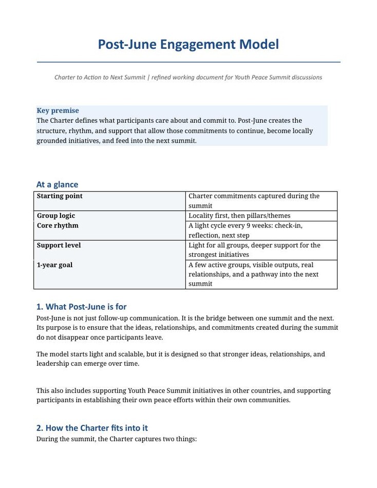 Opening page of Sharon's Post-June Engagement Model